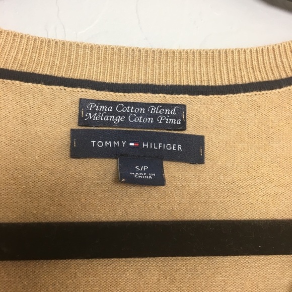 🛍SOLD🛍Tommy Hilfiger V Neck Sweater Pima Cotton Tan Sz S - Picture 4 of 6
